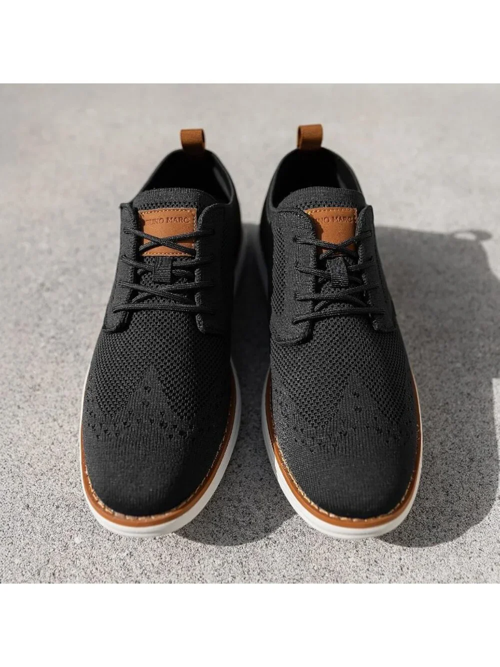 Men's Black White Knit Mesh Dress Sneakers Lace Up Casual Walking Oxford Shoes
